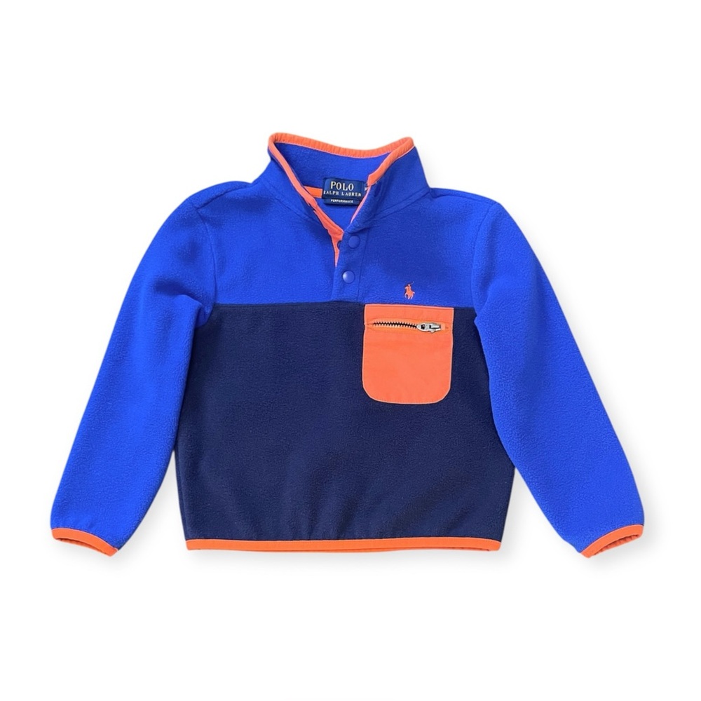 Ralph Lauren Blue & Navy Fleece Pullover with Orange Pocket